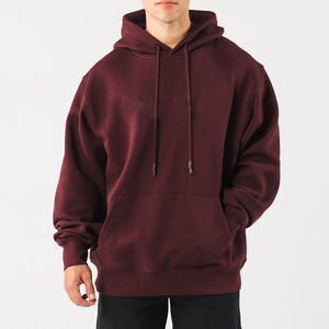 Sweat-shirts à capuche surdimensionnés en coton French Terry avec logo personnalisé, couleur bordeaux, pour hommes, vêtements de sport, jogging, fitness - Product Image 1