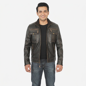 High Quality Breathable Vintage Style Mens Genuine <b>Leather</b> Varsity <b>Jacket</b> <b>Winter</b> Casual 320g Fabric Light Weight Reasonable - Product Image 1