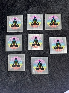 Placa de Carga de Piedra Preciosa Blanca Tallada de la Mejor Calidad con Símbolo 3D de los Siete Chakras, Posavasos Cuadrado, Meditación, Año Nuevo Chino - Product Image 4