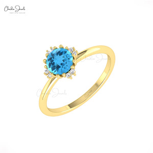 Offre Spéciale 2026 Bague en Or Massif 14 carats avec Topaze Bleue Suisse Naturelle 0,74 CTW et Accent de Diamants, Bague Double Pierre de Naissance, Faible MOQ Disponible - Product Image 6