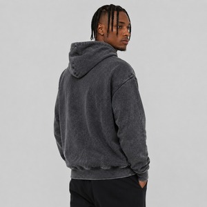 Sweat à capuche pour homme de qualité supérieure, délavé à l'acide, en coton doux, manches longues, couleur unie, hiver, logo personnalisé, vente en gros, coupe classique - Product Image 4