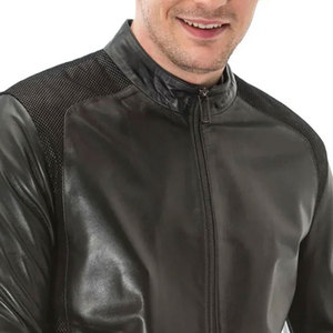 New Arrival Stand Collar Blank Color <b>Men</b> <b>Leather</b> <b>Jacket</b> High Quality Zipper Closure <b>Men's</b> <b>Leather</b> <b>jacket</b> for <b>men</b> - Product Image 4
