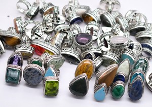 Anillos de Plata de Ley con Baño de Latón y Engaste de Bisel, con Gema de Jaspe, para Compromiso, Boda, Fiesta, 100 Piezas, Piedra Natural Facetada de Corte Ovalado - Product Image 4