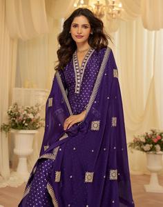 Dhwaja Export Chinon Taille Unique, Ensemble Anarkali Jacquard Cousu avec Broderie Dori et Sequins - Product Image 3