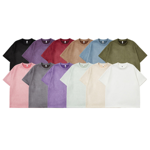เสื้อยืดคอกลมแขนสั้นทรงโอเวอร์ไซส์ผ้าหนังกลับสีพื้นสไตล์วินเทจลำลองสำหรับผู้ชาย รุ่น New High Street ปี 2026 - Product Image 3
