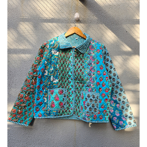 Vintage Floral Patch Quilted Jacket Women's Reversible Cotton <b>Patchwork</b> Jacket Breathable Knitted <b>Top</b> for Autumn gift for her - Product Image 1