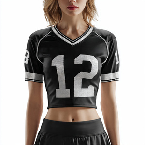 เสื้อครอปคอวีลายฟุตบอลอเมริกันสำหรับผู้หญิง เสื้อครอปท็อปฟุตบอลอเมริกันสำหรับผู้หญิง สามารถสั่งทำชื่อทีมได้ เสื้อครอปท็อปฟุตบอลอเมริกัน - Product Image 2