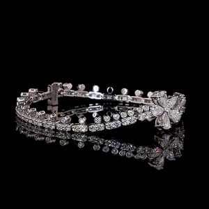 Bracelet tennis unisexe de luxe en argent sterling 925 avec diamants de laboratoire taille poire florale, or jaune, blanc ou rose 9K 14K 18K, certifié IGI - Product Image 1