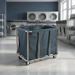 Hotel Room Service <b>Foldable</b> Stainless Steel Cleaning <b>Cart</b> 4-Wheel 100L Capacity Durable Linen Recycling Housekeeping Easy Use - Product Image 5