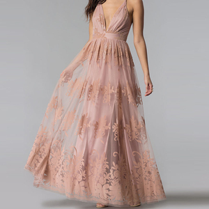 Robe longue personnalisée pour femme avec bretelles spaghetti, imprimé maille écologique, taille tissée en usine, style tendance - Product Image 5