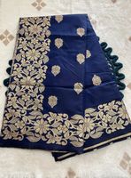 Sari de Seda Azul con Bordado Floral Dorado y Borde para Mujer, para Bodas y Fiestas, de Secado Rápido y Ligero, al Mejor Precio