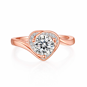 Bague de fiançailles en forme de cœur avec diamant, argent sterling 925, 0,5 carat, or 14 carats, diamant de laboratoire rond, halo bypass, cadeau de la Saint-Valentin pour elle - Product Image 5