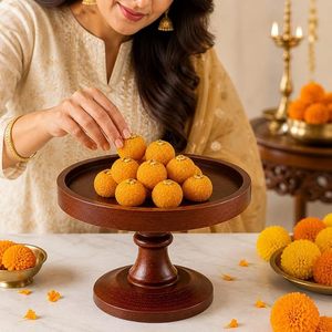 Handmade Eco-Friendly Wooden Round <b>Cake</b> <b>Stand</b> Display Pedestal Natural Brown Color Dessert Server for Weddings Parties Home Use - Product Image 3