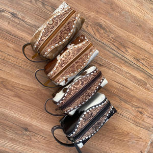 Premium Quality <b>Tooled</b> <b>Leather</b> Toiletry Organizer Shaving Kit Men Women Travel Dopp Wash Kit Genuine Cowhide <b>Leather</b> Makeup Bags - Product Image 4