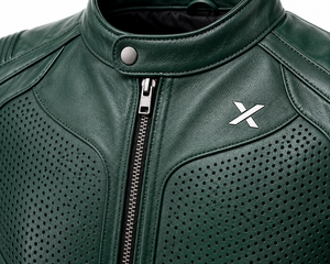 Blouson de moto en cuir perforé sur la poitrine |   Vert foncé Brun Noir |   Fabricant OEM ODM |   Qualité de conception haut de gamme |   Respirant - Product Image 3