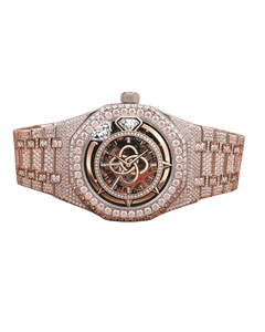 Montre de luxe en or rose avec diamants Moissanite pour homme, bracelet en acier inoxydable, style hip-hop, entièrement sertie de pierres. - Product Image 1