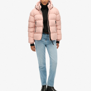 Pink Quilted Puffer Jacket With Hood Zipper Closure Winter Outerwear Women's <b>Coat</b> <b>Full</b> Sleeve Regular <b>Length</b> Solid Color - Product Image 4