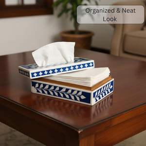 Elegant Bone Inlay Resin <b>Tissue</b> Box With Handcrafted Detail Luxury Home Decor Accent <b>For</b> Modern Living Spaces - Product Image 2