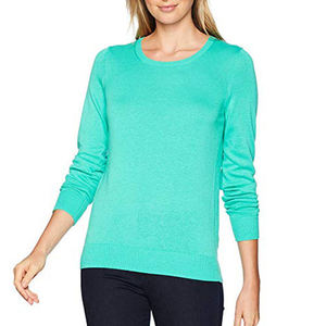 Pull à col rond pour femme, couleur unie, manches longues, tricoté, 100% acrylique, vêtements d'automne - Product Image 1