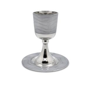 Copa Kiddush Redonda de Acero Inoxidable Plateado en Oferta, con Bandeja Decorativa, Copa Kiddush Niquelada para Regalo - Product Image 1