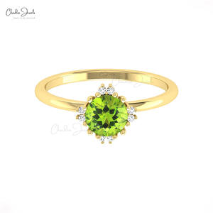 Bague en pierre précieuse péridot de qualité supérieure, 1,1 mm, taille brillant, halo de diamants blancs G-H, bijoux de mariage et de fiançailles pour femmes - Product Image 3