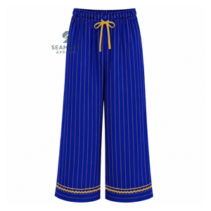Sigma Gamma Rho Women's Striped Pajama Set Button Front Long Sleeve Sleepwear Contrast Trim Lounge <b>PJs</b> With Drawstring Pants - Product Image 4