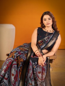 Sari Tradicional Indio Informal con Estampado Kalamkari para Uso Diario y Eventos Festivos para Mujer, Atuendo Elegante y Cómodo - Product Image 2