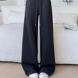 Casual Women Regular Sweatpants Vintage Korean Mid Waist Straight <b>Trousers</b> Winter New Female Simple Solid 100% Cotton Canvas - Product Image 1