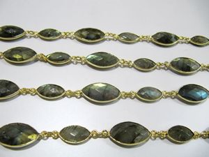 Cadena Conectora de Labradorita Natural en Forma de Marquesa, Corte Láser, Tipo Briolette, Se Vende por Pie - Product Image 3