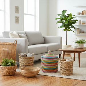 Decorative Rainbow Seagrass <b>Basket</b> with Lid Colorful Woven <b>Storage</b> <b>Basket</b> With Plastic String for Home Use <b>Storage</b> - Product Image 6