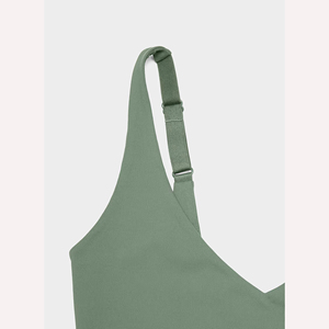 Maillot de bain une pièce pour femme, col rond, vert uni, tricoté extensible, vêtements de plage - Product Image 4