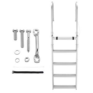Échelle de ponton rétractable en alliage d'aluminium à 5 marches, marches larges antidérapantes avec une capacité de charge de 350 lb pour bateau ponton et piscine - Product Image 1