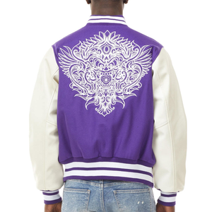 Purple White Embroidered Varsity <b>Jacket</b> Men Plus Size Letterman <b>Jacket</b> Sleeve <b>Patchwork</b> Button Front Outerwear Baseball <b>Jacket</b> - Product Image 6