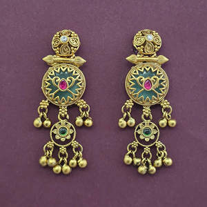Mayoristas de Joyería Artesanal en India, Pendientes de Estilo Antiguo con Baño de Oro Mate 231707 - Product Image 2