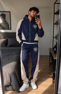 ONETEN APPARELS Conjunto Deportivo 2 en 1 con Capucha para Hombre, Color Negro y Blanco Sólido, Pantalones Deportivos Largos 100% Algodón - Product Image 5