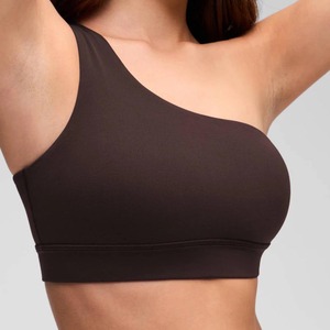 Soutien-gorge de sport asymétrique sans coutures pour femme, maintien moyen, yoga, couleur unie, tissu extensible, élasthanne, polyester - Product Image 4