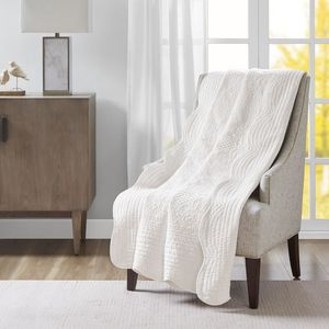 Coperta da letto trapuntata bianca di grandi dimensioni 60x72 "con bordi smerlati - Product Image 1