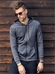 Sweat-shirt à capuche zippé noir pour homme, manches raglan, coupe classique, style décontracté, tissu polaire polyester/coton, séchage rapide, respirant - Product Image 4