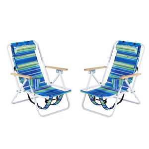 Juego de 2 Sillas de Playa Plegables Resistentes para Adultos, 4 Posiciones, Portátiles, Tipo Mochila, con Reposacabezas y Portavasos de Madera - Product Image 1