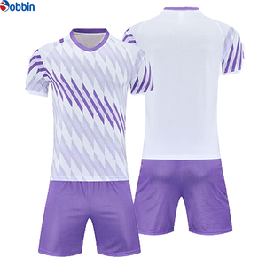Conjunto de Uniforme de Fútbol de Alta Calidad, Blanco y Morado con Estampado Geométrico, Cuello en V, Manga Corta, Absorbe la Humedad, Unisex para Adultos, para Toda Temporada - Product Image 1