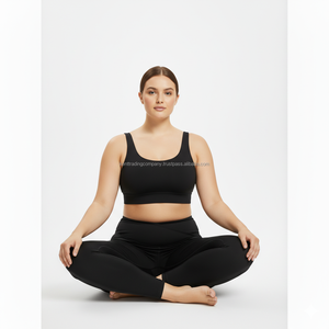 Plus Size Women Solid Front Yoga Set High Waist Leggings Sports <b>Bra</b> Gym Workout Stretch Fitness Activewear Quick Dry Breathable - Product Image 2