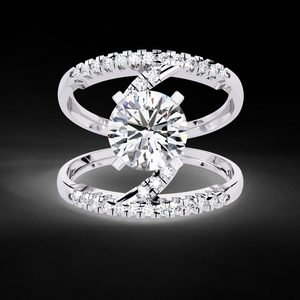 Bague en diamant de laboratoire rond de 2,0 carats, or blanc 14 carats, sertissage flottant unique, bijoux de mariée - Product Image 1