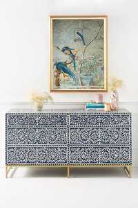 Armoire de rangement moderne en bois faite à la main à trois niveaux avec tiroirs décoratifs incrustés de os pour bijoux, chaussures, cuisine, bureau - Product Image 5