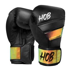 Gants de boxe HOB en cuir avec fermeture Velcro, imprimé feuille d'aluminium, équipement d'entraînement pour adultes, design respirant - Product Image 1