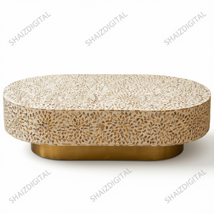 Modern <b>Oval</b> <b>Coffee</b> <b>Table</b> Bone Inlay Wood Center <b>Table</b> Marquetry Living Room Furniture ShaizDigital SDIF0003 - Product Image 1
