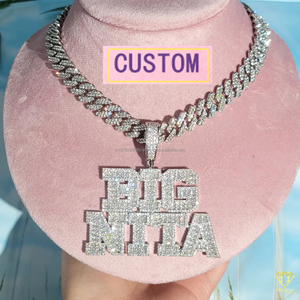 Collar con colgante de diamante cultivado en laboratorio estilo hip hop, cadena cubana chapada en oro blanco para hombre. - Product Image 4