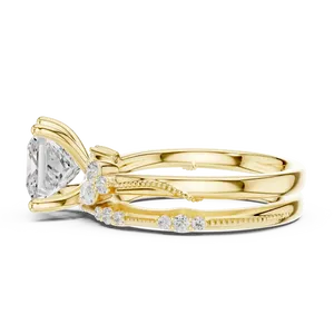 Bague de fiançailles en or massif 18 carats certifiée IGI avec diamant de laboratoire taille princesse 2 carats, ensemble nuptial Milgrain, alliance assortie VVS E-F - Product Image 2