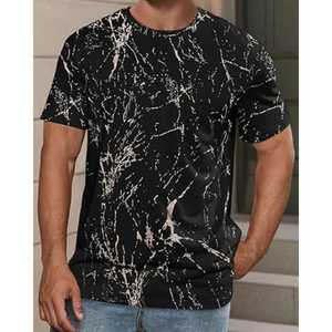 Camiseta de Manga Corta para Hombre, Estampado de Mármol Negro, Corte Regular, Cuello Redondo, Estampado Digital, Tejido Transpirable de Poliéster - Product Image 2