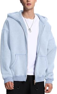 Sweat à capuche vintage bleu ciel, brodé, entièrement zippé, coupe oversize, délavé à l'acide, 100% coton mélangé, épaules tombantes - Product Image 2