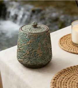 Pot de rangement en céramique artisanal premium, fait main, effet vieilli, avec couvercle, finition patine antique, fournisseur et exportateur en gros - Product Image 4